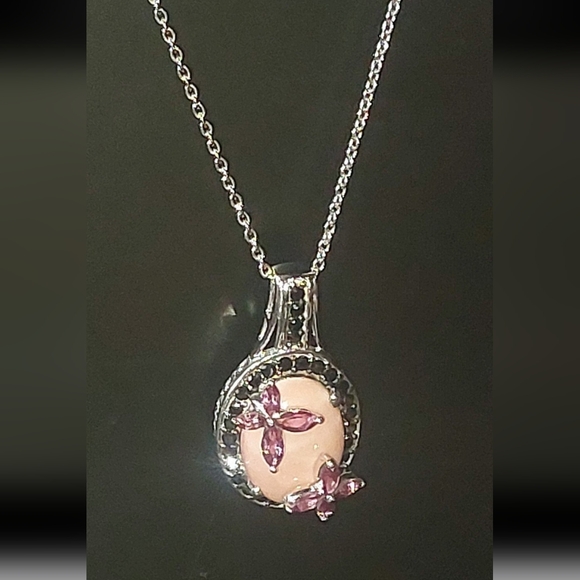 Pink opal and amethyst or rhodolite accent 925 pendant - Picture 5 of 12